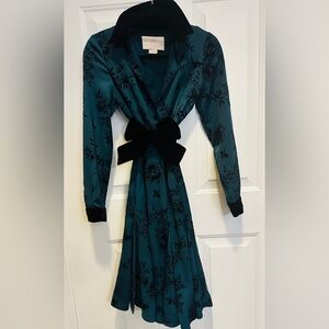 GAL MEETS GLAM TEAL VELVET FLORAL MIDI DRESS
